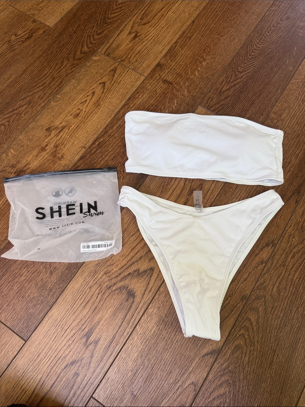 SHEIN White Ribbed Bandeau Bikini Set - Minimal Two-Piece